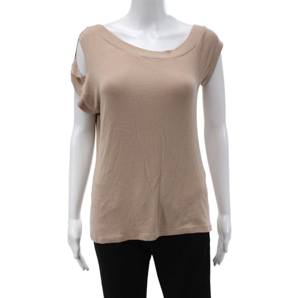 LNA Womens Basic Beige Scoop Neck Short Sleeve T-Shirt Size S